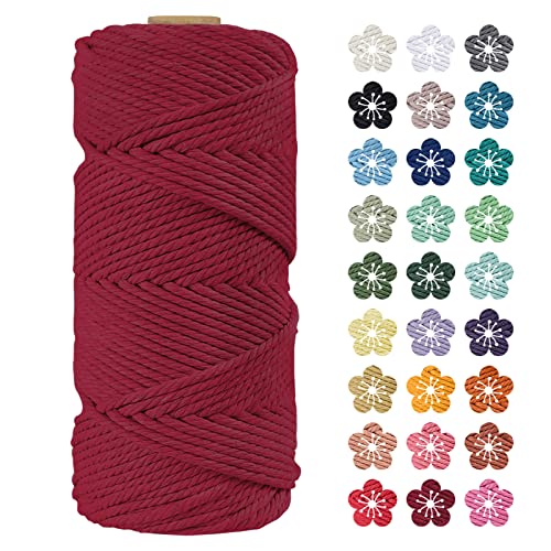 LEREATI Makramee Garn 4mm x 100m Weinrot Baumwollkordel Natur Baumwollseil Farbig Baumwollgarn, Macrame Cord 4mm für DIY Geflochten, Makramee Deko, Hängepflanze, Wandbehang, Vorhang von LEREATI