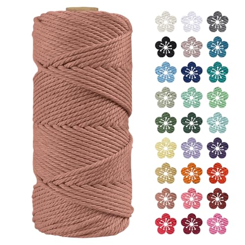 LEREATI Makramee Garn 4mm x 100m Ziegelrot Baumwollkordel Natur Baumwollseil Farbig Baumwollgarn, Macrame Cord 4mm für DIY Geflochten, Makramee Deko, Hängepflanze, Wandbehang, Vorhang von LEREATI