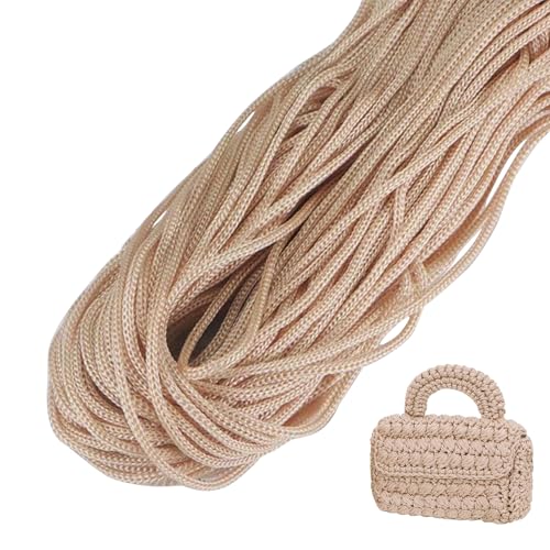 LEREATI Polyester Garn, Makramee Garn 3mm x 200m Polyester-Seil Polypropylen-Kordel Makramee Schnur Geflochten für Handtasche, Häkeltasche, Strickwaren, Wohndekorationen (Khaki Weiß) von LEREATI