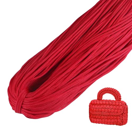 LEREATI Polyester Garn, Makramee Garn 3mm x 200m Polyester-Seil Polypropylen-Kordel Makramee Schnur Geflochten für Handtasche, Häkeltasche, Strickwaren, Wohndekorationen (Tiefes Rot) von LEREATI