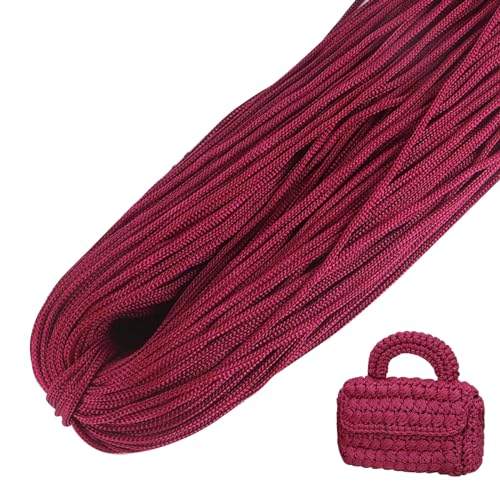 LEREATI Polyester Garn, Makramee Garn 3mm x 200m Polyester-Seil Polypropylen-Kordel Makramee Schnur Geflochten für Handtasche, Häkeltasche, Strickwaren, Wohndekorationen (Weinrot) von LEREATI