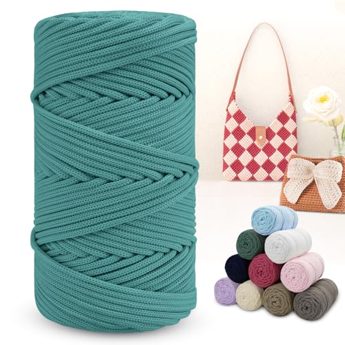 LEREATI Polyester Garn 150m Makramee Garn 4mm Geflochten Polyester-Seil Farbig Häkelgarn, Polyester Macrame Cord 4mm für Häkeltasche Umhängetasche Handtasche Geschenk Strickwaren (Blau-Grün) von LEREATI