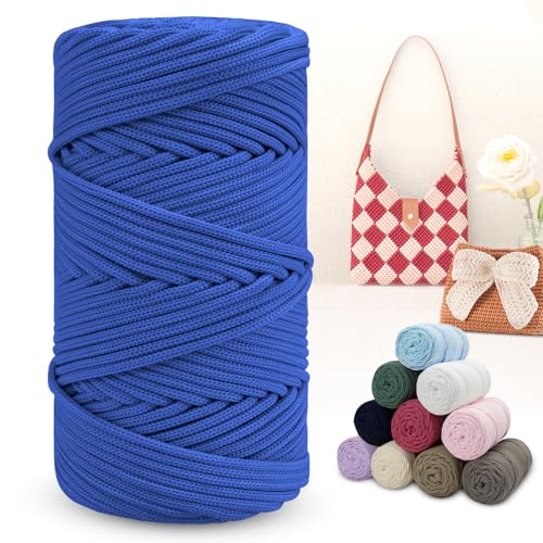 LEREATI Polyester Garn 150m Makramee Garn 4mm Geflochten Polyester-Seil Farbig Häkelgarn, Polyester Macrame Cord 4mm für Häkeltasche Umhängetasche Handtasche Geschenk Strickwaren (Königsblau) von LEREATI