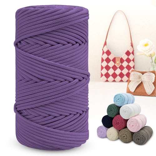 LEREATI Polyester Garn 150m Makramee Garn 4mm Geflochten Polyester-Seil Farbig Häkelgarn, Polyester Macrame Cord 4mm für Häkeltasche Umhängetasche Handtasche Geschenk Strickwaren (Mittelviolett) von LEREATI