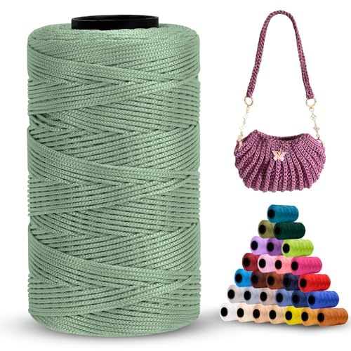 LEREATI Polyester Garn 1mm x 230m Makramee Garn 1mm Baumwollgarn Polyester Macrame Cord Polyester-Seil Baumwollkordel für Handtasche, Umhängetasche, Häkeltasche, Strickwaren (Bohnengrün) von LEREATI