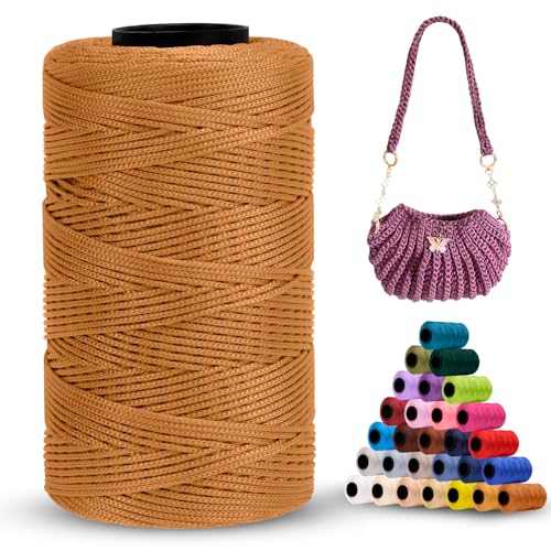 LEREATI Polyester Garn 1mm x 230m Makramee Garn 1mm Baumwollgarn Polyester Macrame Cord Polyester-Seil Baumwollkordel für Handtasche, Umhängetasche, Häkeltasche, Strickwaren (Champagner) von LEREATI