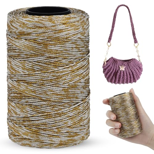 LEREATI Polyester Macrame Cord 1mm x 230m, Polyester Yarn for Crocheting, Braided Polypropylene Crochet Bag Cord Macrame Yarn for Handbag, Beading, DIY Crafts (Gelb-Kamel) von LEREATI