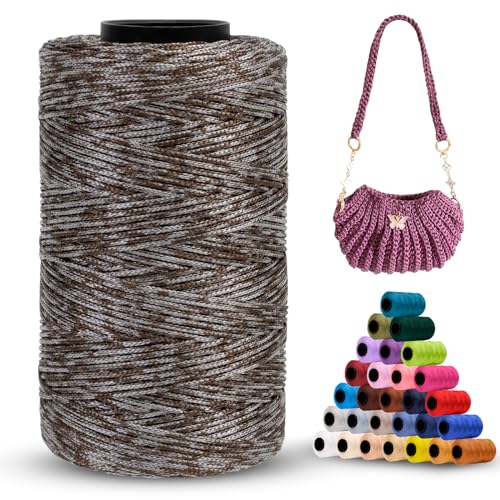 LEREATI Polyester Garn 1mm x 230m Makramee Garn 1mm Baumwollgarn Polyester Macrame Cord Polyester-Seil Baumwollkordel für Handtasche, Umhängetasche, Häkeltasche, Strickwaren (Kaffee-Kamel) von LEREATI