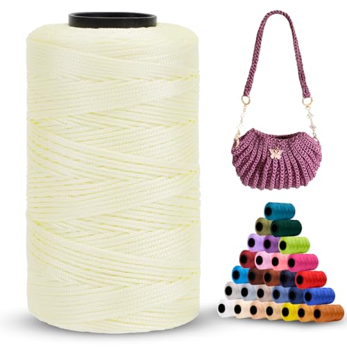 LEREATI Polyester Garn 1mm x 230m Makramee Garn 1mm Baumwollgarn Polyester Macrame Cord Polyester-Seil Baumwollkordel für Handtasche, Umhängetasche, Häkeltasche, Strickwaren (Milch Weiß) von LEREATI