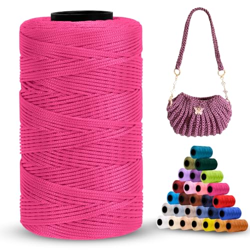 LEREATI Polyester Garn 1mm x 230m Makramee Garn 1mm Baumwollgarn Polyester Macrame Cord Polyester-Seil Baumwollkordel für Handtasche, Umhängetasche, Häkeltasche, Strickwaren (Rosenrot) von LEREATI