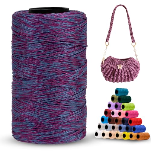 LEREATI Polyester Garn 1mm x 230m Makramee Garn 1mm Baumwollgarn Polyester Macrame Cord Polyester-Seil Baumwollkordel für Handtasche, Umhängetasche, Häkeltasche, Strickwaren (Rot-Blau) von LEREATI