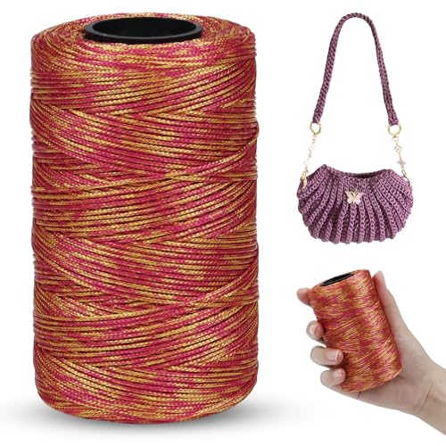 LEREATI Makramee Garn 1mm x 230m Polyester Baumwollgarn Macrame Cord Seil Baumwollkordel für Handtasche, Umhängetasche, Häkeltasche, Strickwaren (Rot-Gelb) von LEREATI