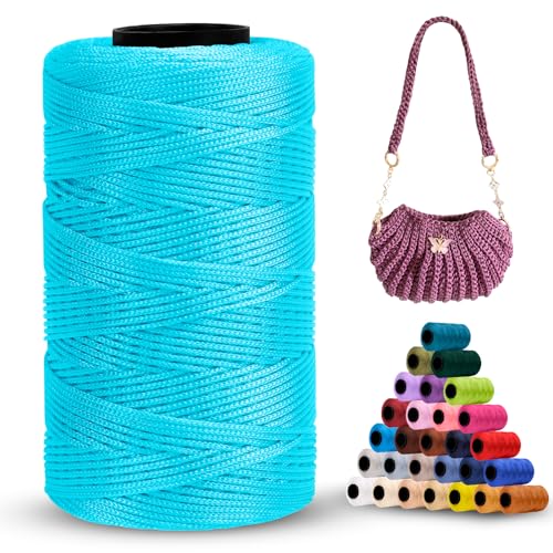 LEREATI Polyester Garn 1mm x 230m Makramee Garn 1mm Baumwollgarn Polyester Macrame Cord Polyester-Seil Baumwollkordel für Handtasche, Umhängetasche, Häkeltasche, Strickwaren (Seeblau) von LEREATI