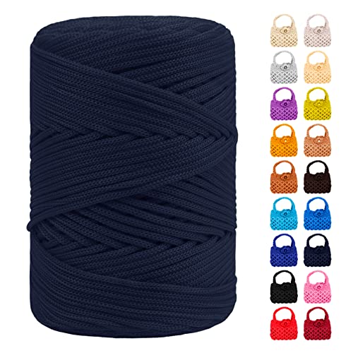 LEREATI Polyester Garn 3mm x 170m, Makramee Garn 3mm Geflochten Makramee Schnur Bunt, Macrame Cord 3mm Farbig für Geschenk, Häkeltasche, Umhängetasche, Platzteller, Wohndekorationen (Dunkelblau) von LEREATI