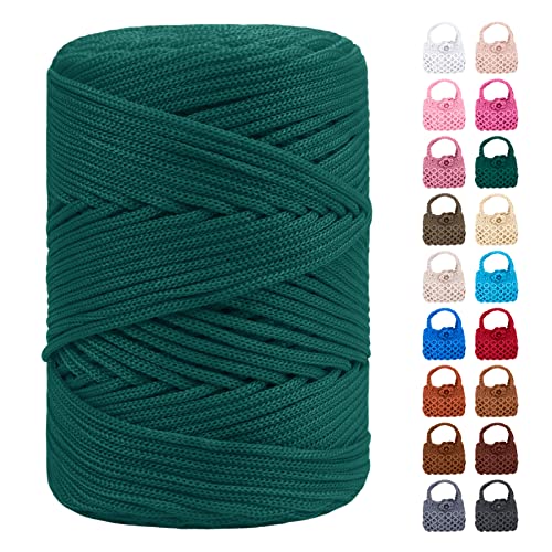 LEREATI Polyester Garn 3mm x 170m, Makramee Garn 3mm Geflochten Makramee Schnur Bunt, Macrame Cord 3mm Farbig für Geschenk, Häkeltasche, Umhängetasche, Platzteller, Wohndekorationen (Hell Dunkelgrün) von LEREATI