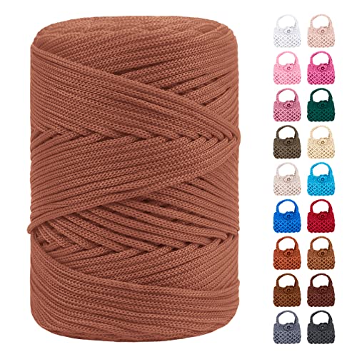 LEREATI Polyester Garn 3mm x 170m, Makramee Garn 3mm Geflochten Makramee Schnur Bunt, Macrame Cord 3mm Farbig für Geschenk, Häkeltasche, Umhängetasche, Platzteller, Wohndekorationen (Hellbraun) von LEREATI