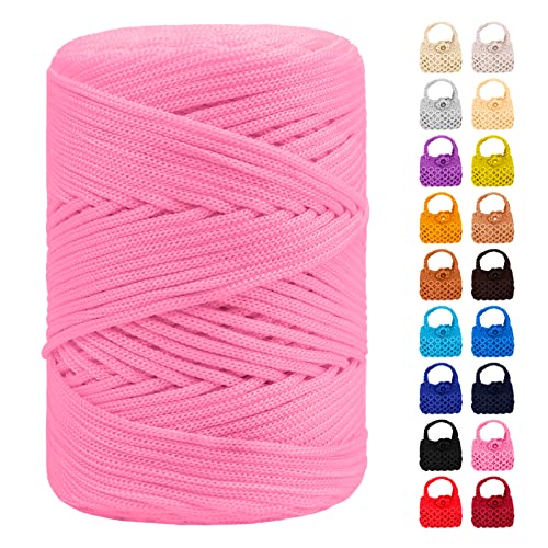 LEREATI Polyester Garn 3mm x 170m, Makramee Garn 3mm Geflochten Makramee Schnur Bunt, Macrame Cord 3mm Farbig für Geschenk, Häkeltasche, Umhängetasche, Platzteller, Wohndekorationen (Helles Rosa) von LEREATI