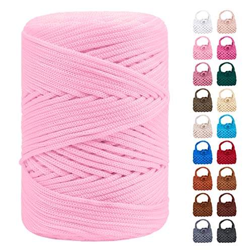 LEREATI Polyester Garn 3mm x 170m, Makramee Garn 3mm Geflochten Makramee Schnur Bunt, Macrame Cord 3mm Farbig für Geschenk, Häkeltasche, Umhängetasche, Platzteller, Wohndekorationen (Hellrosa) von LEREATI