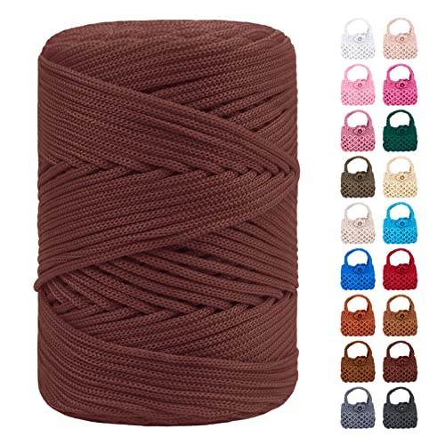 LEREATI Polyester Garn 3mm x 170m, Makramee Garn 3mm Geflochten Makramee Schnur Bunt, Macrame Cord 3mm Farbig für Geschenk, Häkeltasche, Umhängetasche, Platzteller, Wohndekorationen (Kaffee) von LEREATI