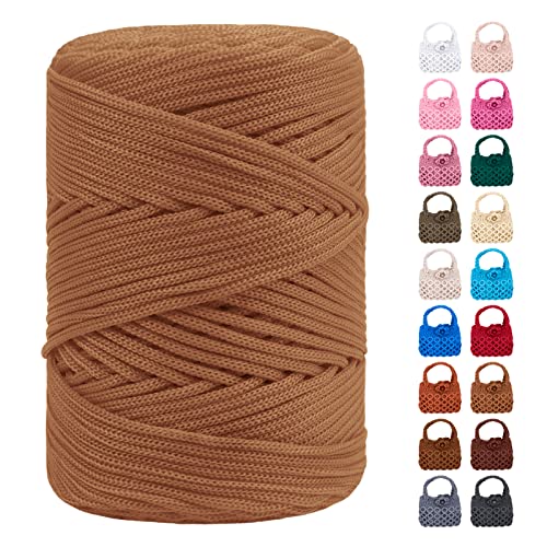 LEREATI Polyester Garn 3mm x 170m, Makramee Garn 3mm Geflochten Makramee Schnur Bunt, Macrame Cord 3mm Farbig für Geschenk, Häkeltasche, Umhängetasche, Platzteller, Wohndekorationen (Khaki) von LEREATI