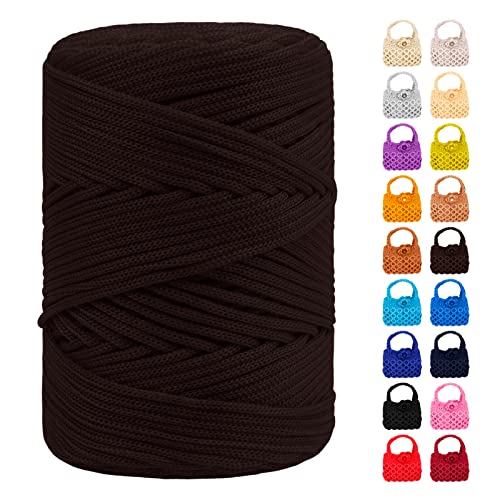 LEREATI Polyester Garn 3mm x 170m, Makramee Garn 3mm Geflochten Makramee Schnur Bunt, Macrame Cord 3mm Farbig für Geschenk, Häkeltasche, Umhängetasche, Platzteller, Wohndekorationen (Schwarzer Kaffee) von LEREATI