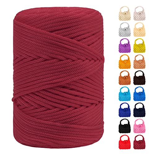 LEREATI Polyester Garn 3mm x 170m, Makramee Garn 3mm Geflochten Makramee Schnur Bunt, Macrame Cord 3mm Farbig für Geschenk, Häkeltasche, Umhängetasche, Platzteller, Wohndekorationen (Weinrot) von LEREATI