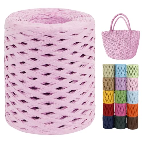 LEREATI Raffia Garn zum Häkeln von Taschen, 3mm x 200m Flach Papierdraht Bast Band Natur Paketschnur Papiergarn Raffia Bast zum Häkeln Handtasche, Körbe, Hüte, Geschenkverpackung (Rosa) von LEREATI