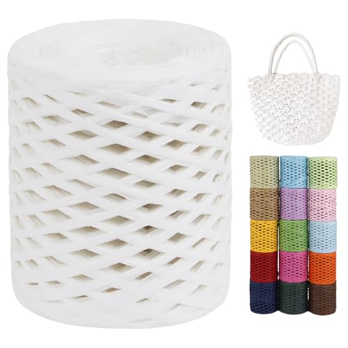 LEREATI Raffia Garn zum Häkeln von Taschen, 3mm x 200m Flach Papierdraht Bast Band Natur Paketschnur Papiergarn Raffia Bast zum Häkeln Handtasche, Körbe, Hüte, Geschenkverpackung (Weiß) von LEREATI