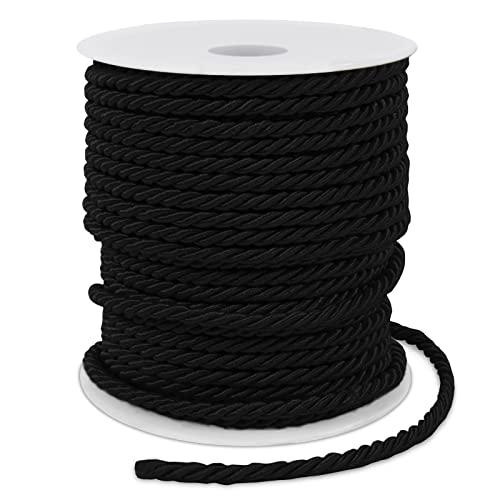 LEREATI Schwarz Polyester Kordel 3mm x 25m, 3-lagige Weiches Bastelseil Satin-Kordel-Besatz Dekorative gedrehte Makramee Schnur für DIY Handwerk Vorhang Krawatte Ehre Cord Geschenk Taschen von LEREATI