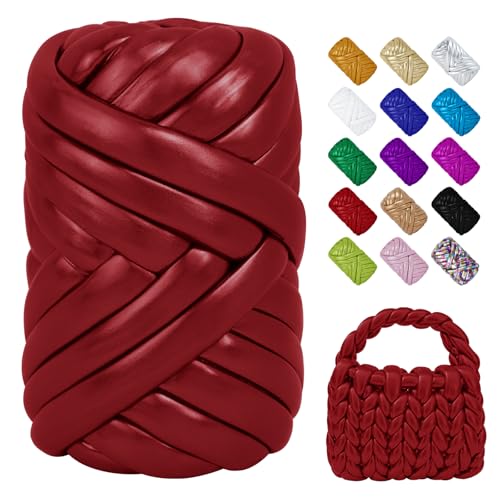 LEREATI Strickschlauch Armstricken Wolle 500g Metallisch Dickes Garn Chunky Yarn Schlauchgarn zum Handstricken Tasche, Körbe, Kissen, Haustierkorb (Ziegelrot) von LEREATI