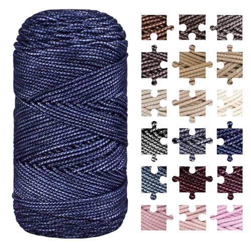 LEREATI Textilgarn zum Häkeln, 200g/200m Häkelgarn 2.5mm Baumwollgarn zum Häkeln & Stricken, Häkelwolle für Taschen Körbe Hut Teppiche Häkeln (Dunkelblau) von LEREATI