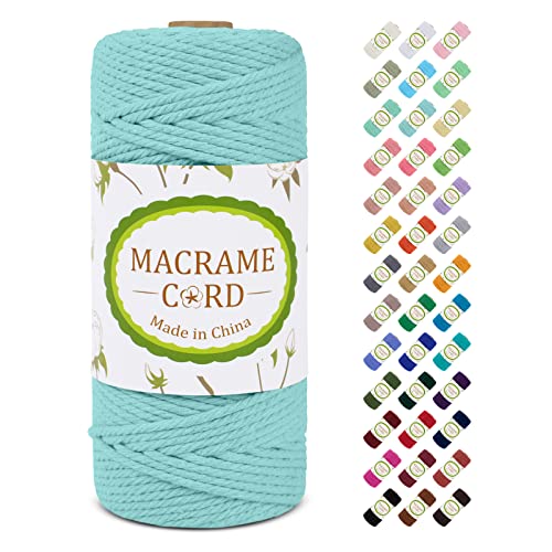 Makramee Garn 3mm x 100m, LEREATI Macrame Cord 3mm Baumwollgarn Baumwollschnur Baumwollkordel Baumwollseil, Makramee-Garn Geflochten für DIY Basteln Wandbehang Hängepflanze Vorhang (Hellblau) von LEREATI