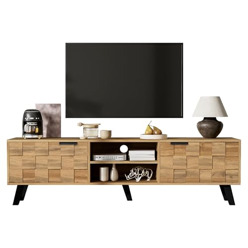 LERFAN Moderner TV-Schrank Unterhaltungszentrum Konsole mit 2 Türen und 2 offenen Fächern 160,5 x 35,5 x 45 (BxTxH) cm von LERFAN