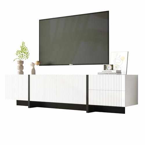 LERFAN TV-Schrank Unterhaltungszentrum Konsole mit 3 Türen, 2 Schubladen 190 x 35 x 45 (B x T x H) cm Schwarz + Weiß von LERFAN