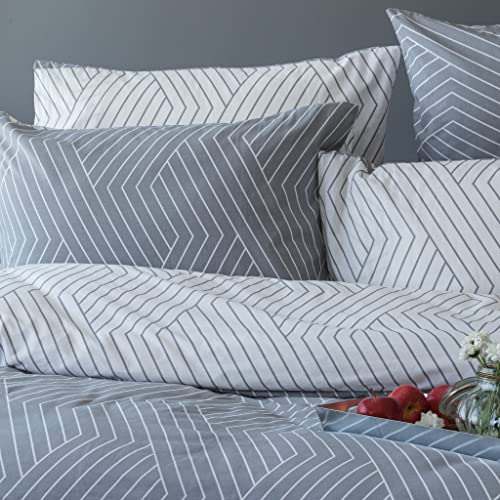 LERUUM Bettwäsche Set 155x220 Baumwolle Grau Weiß Geometrisch-Gestreifte Stil Reversibel Bettbezüge Set mit Kisenbezüge (155 x 220cm + 80 x 80cm) von LERUUM