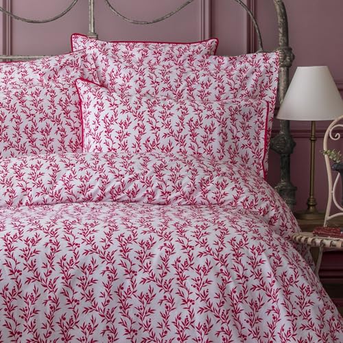 LERUUM Bettwäsche 200x200 Set Doppel Bettwäsche Baumwolle Rosa Weiß mit Blumenmuster Bettbezug und Rosa Weiß paspeliert Kissenbezüge Griemay (200x200 + 2(65x65), Magenta) von LERUUM