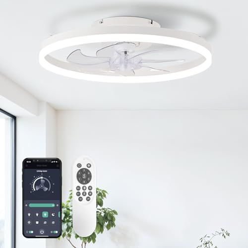 LES FLEURS Deckenventilator mit Beleuchtung, 50cm Smart-LED-Deckenleuchte mit Ventilator, Dimmbare Deckenventilatoren mit Beleuchtung Fernbedienung, für Wohnzimmer und Schlafzimmer (Weiße) von LES FLEURS
