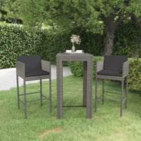 vidaXL 3-tlg. Gartenbar-Set mit Kissen Poly Rattan Grau von LES TENDANCES