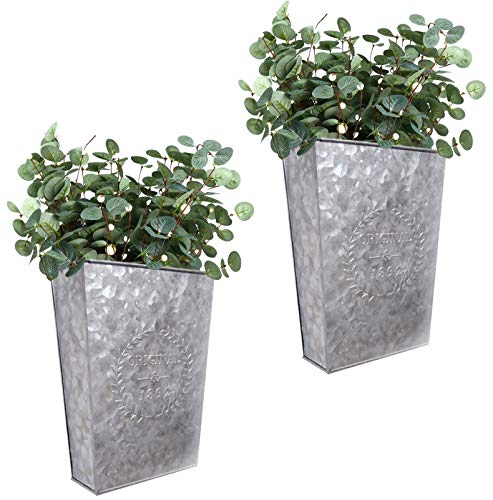 LESEN Verzinkter Metall-Wand-Pflanzgefäß, Landhaus-Wanddekoration, hängende Wandvase, Taschen-Pflanzgefäße, Blumenhalter, rustikale Wanddekoration, 2er-Set von LESEN