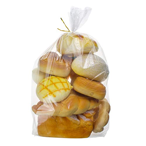 Lesi Beutel mit Seitenfalte, 100 transparente Plastiktüten für Brote, Backbrötchen und Baguettes mit Bindebändern (45,7 x 20,3 x 10,2 cm) von LESIBAG
