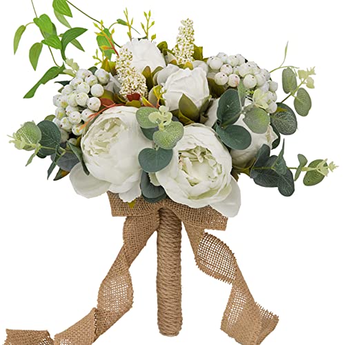 LESING Brautsträuße für Hochzeiten, künstliche Pfingstrosen, handgefertigt, romantisch, Hochzeitssträuße für Braut, Brautjungfer, mit Blumen (Bouquet-Peony White) von LESING