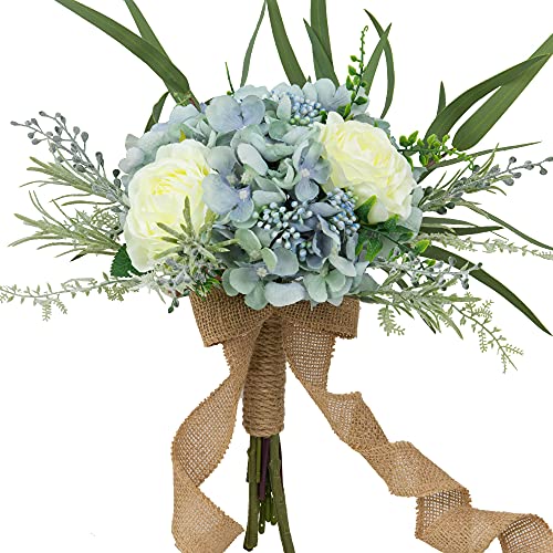 LESING Brautsträuße, künstliche Rosen, handgefertigt, romantisch, für Braut, Brautjungfer, Blumensträuße, Blumenstrauß, Blau von LESING