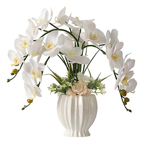 LESING Künstliche Blumen Ochideen Pflanzen Gefälschte Orchidee im Topf Künstliche Blumen mit Vase Orquidea Faux Orchidee für Zuhause Innendekoration (Stil 3, weiße Vase) von LESING