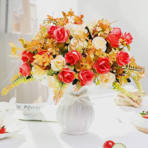 LESING Künstliche Blumen mit Vase, Seidenrosen, Hochzeitsblumen, Blumensträuße, Zuhause, Büro, Party, Konferenzraum, Dekoration (Sonnenuntergang 1) von LESING