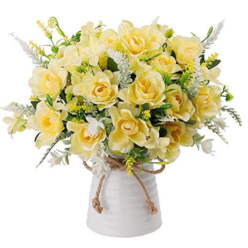 LESING Künstliche Blumen mit Vase, künstliche Seidenblumen in Vase, Gardenie, Blumen, Dekoration für Zuhause, Tisch, Büro, Party (Champagner) von LESING