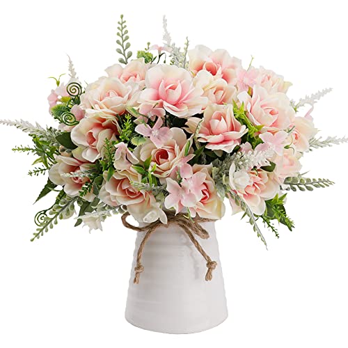 LESING Künstliche Blumen mit Vase, künstliche Seidenblumen in Vase, Gardenie, Blumen, Dekoration für Zuhause, Tisch, Büro, Party (Rosa) von LESING