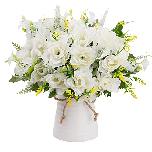 LESING Künstliche Blumen mit Vase Gefälschte Seidenblumen in Vase Gardenia Blumen Dekoration für Zuhause Tisch Büro Party (weiß) von LESING