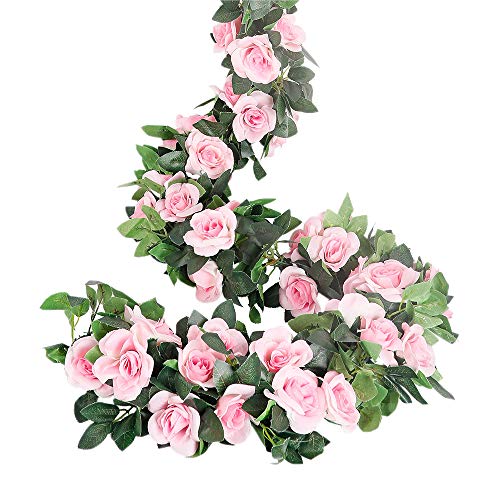 LESING Rosen-Girlanden, künstliche Rosenranken, 4 Stück, künstliche Seidenblumengirlanden mit grünen Pflanzen, Hochzeit, hängende Blumenranken, Girlanden für Zuhause, Bogen, Gartendekoration von LESING