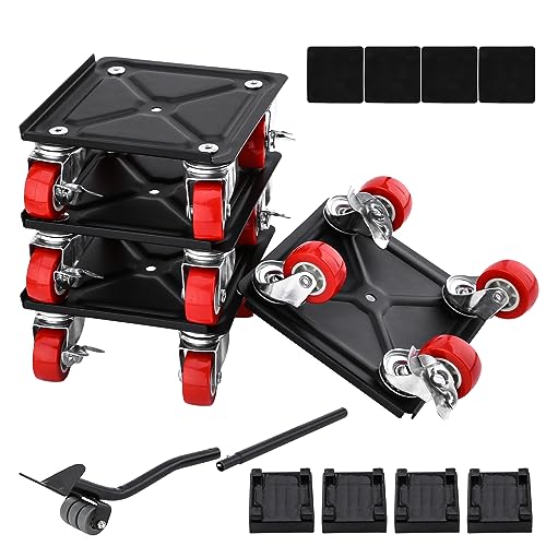 LESOLEIL Möbelheber Set, Stahl Möbel Transportrollen Set mit 4 Räder, 360 Grad Drehbares, Umzugshelfer zum Bewegen von Mühelosen Verschieben von Möbeln, Max 800 kg Tragkraft (Quadrat) von LESOLEIL