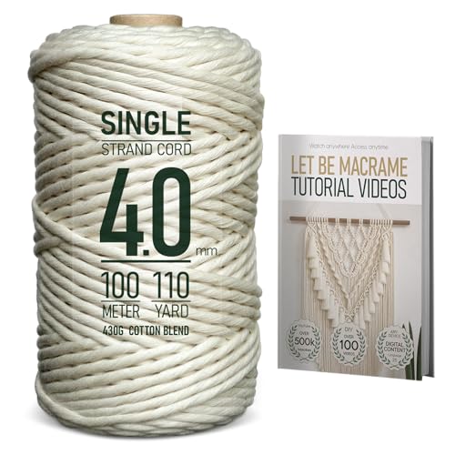 LET BE Makramee-Schnur, 4 mm x 100 m, einfache Tutorial-Videos, hochwertige einsträngige Baumwollmischung, natürliche Farbe für Wanddekoration, Wandbehang, Pflanze und Heimdekoration (4 mm x 100 m) LET BE Makramee-Schnur, 4 mm x 100 m, einfache Tutorial-Videos, hochwertige einsträngige Baumwollmischung, natürliche Farbe für Wanddekoration, Wandbehang, Pflanze und Heimdekoration (4 mm x 100 m) von LET BE